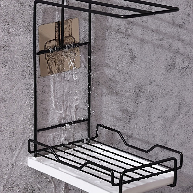 White Wall-Mounted Dishcloth Rack Kitchen Sink Shelf Towel Holder