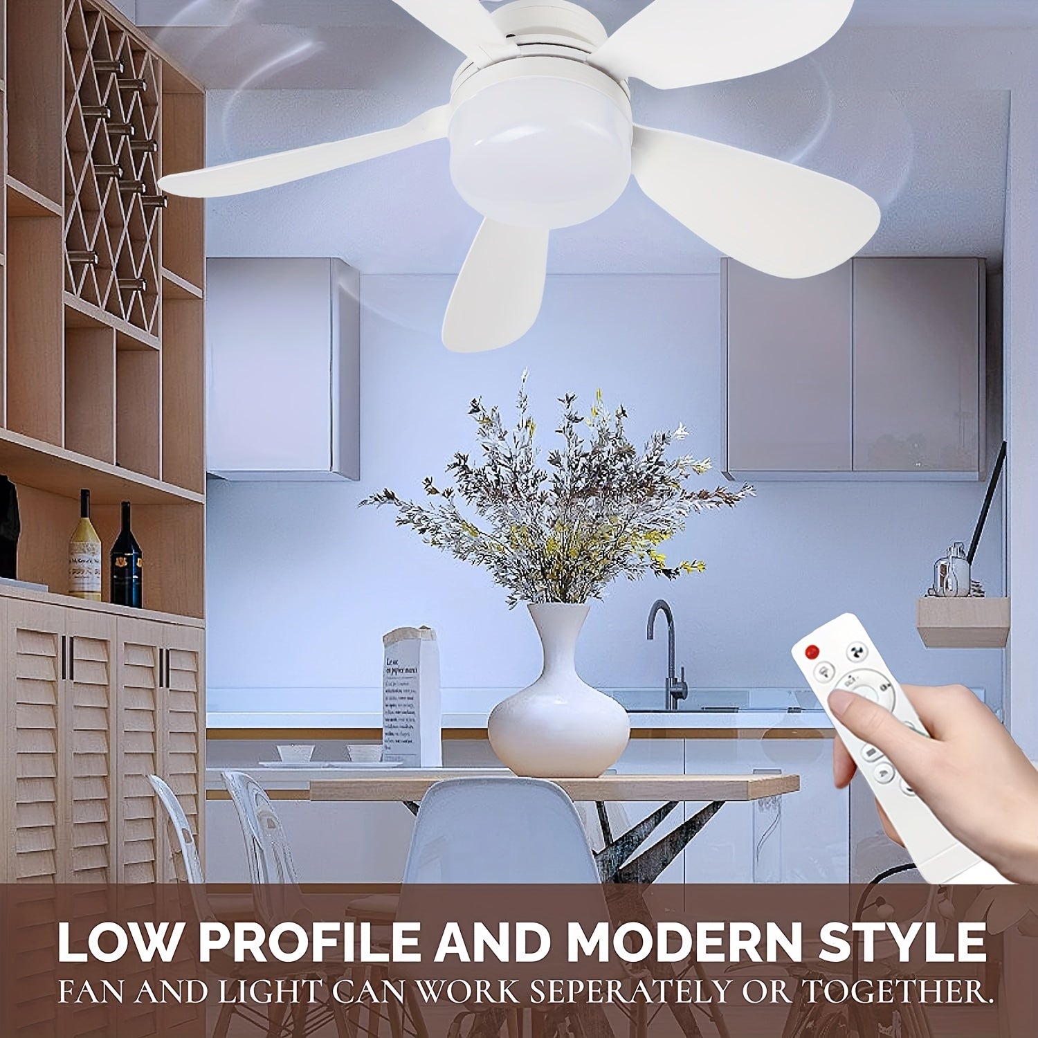 40.13cm Large Ceiling Fan with Remote 3 Speed Brightness LED Light for Bedroom