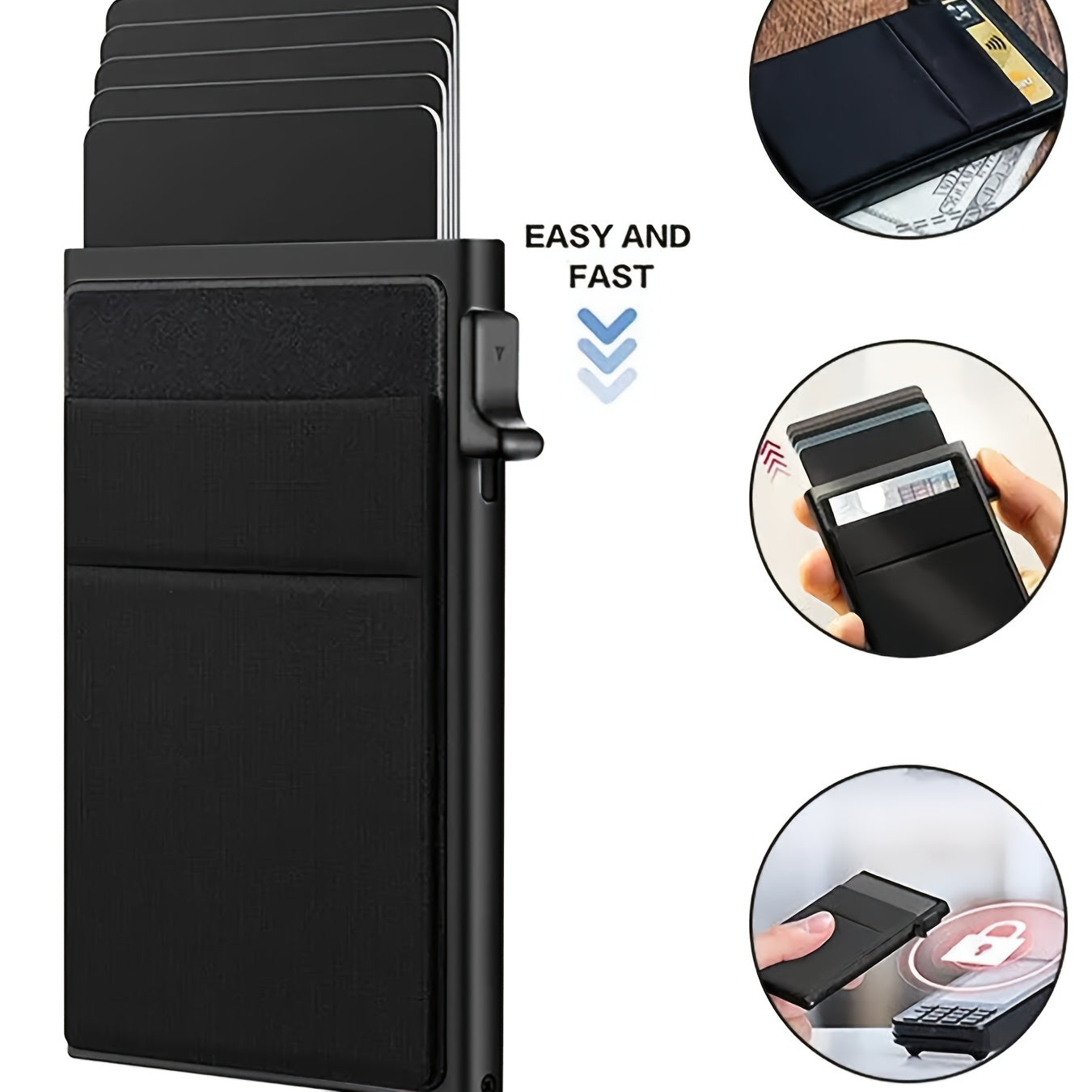 Men's RFID Blocking Card Holder Aluminum Alloy Large Capacity Black
