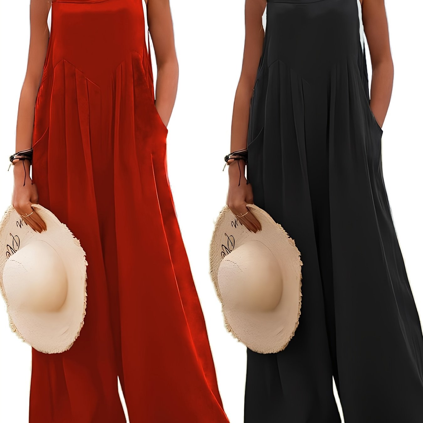 Костюм-комбинезон для женщин больших размеров на лето без рукавов с карманами