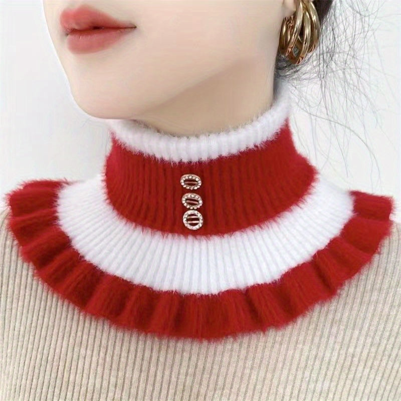 Winter Mink Velvet Neck Sleeve with Button Decor for Outdoor Wear Warm Fake Collar