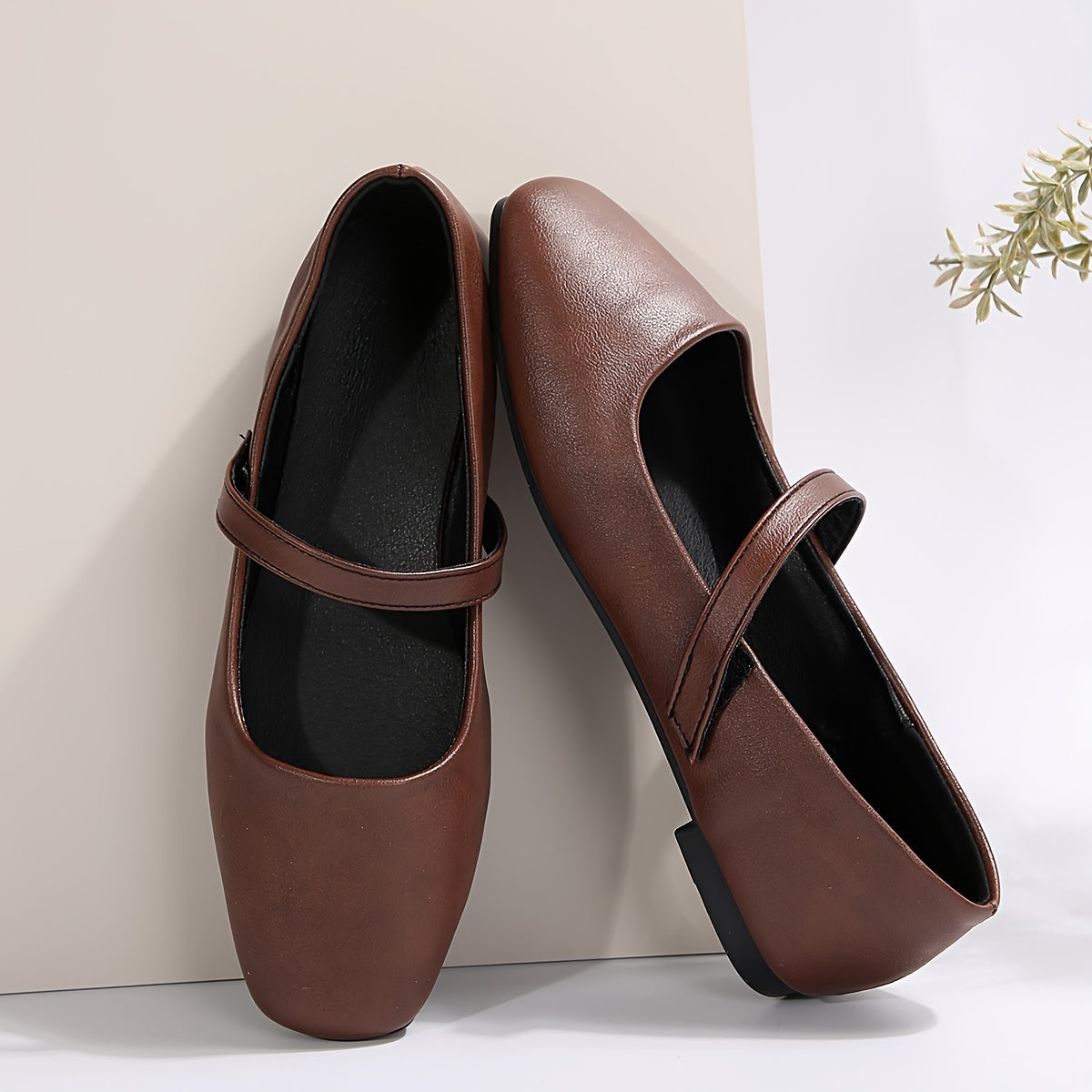 Women's Brown Faux Cover Slip-On Flats with Ankle Strap and Non-Slip Sole
