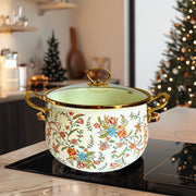 European Style Enameled Pot Set with Floral Design Non-Stick Coating Various Sizes