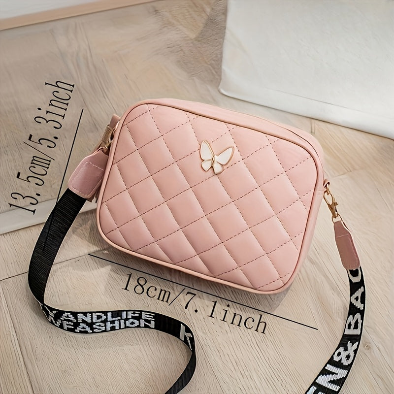 Girls Crossbody Bag PVC Diamond Lattice Adjustable Zipper Casual Fashion