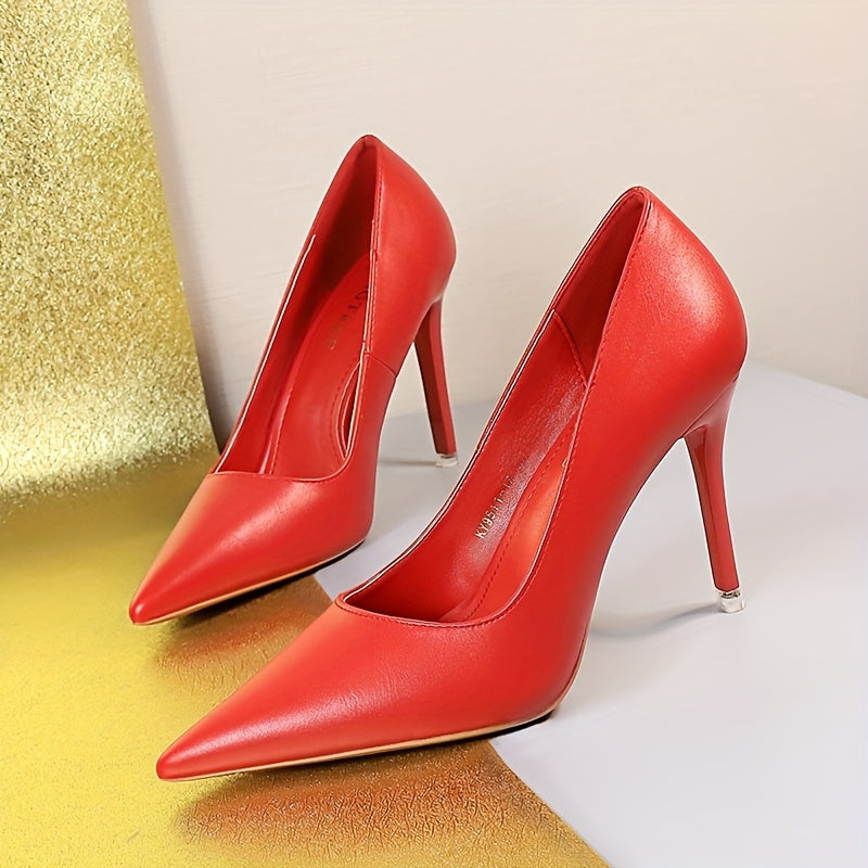 Women's Solid Color Pointed Toe Stiletto Heels Slip-On Ultrahigh Heel