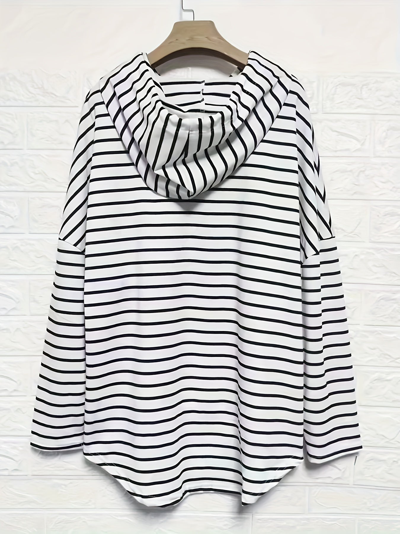Women's Plus Size Striped Hoodie With High Low Hem Drawstring Spring Fall Long Sleeve