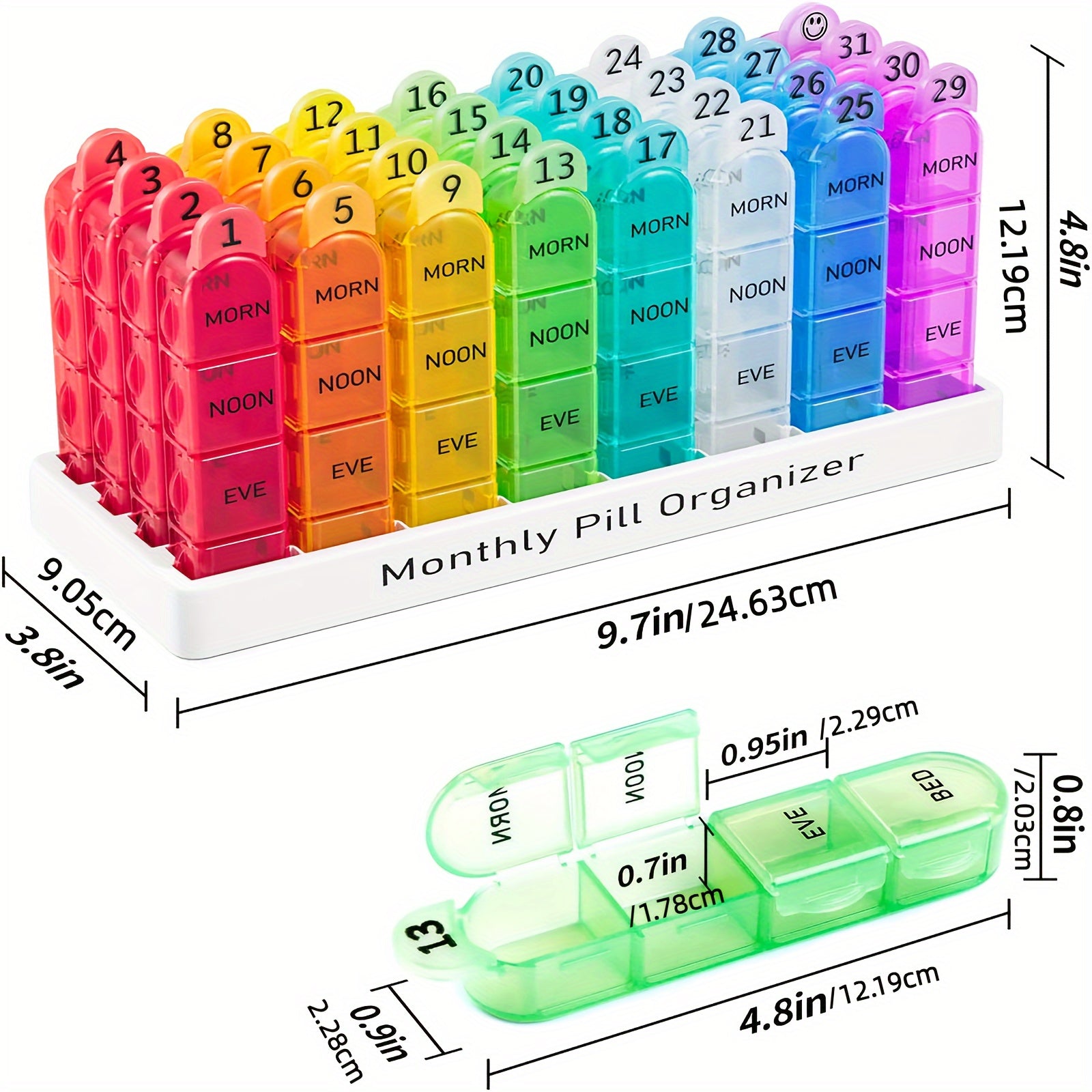 Sayohat uchun 32 harakatlanuvchi bo'linmalarga ega 30 kunlik tabletkalar tashkilotchisi