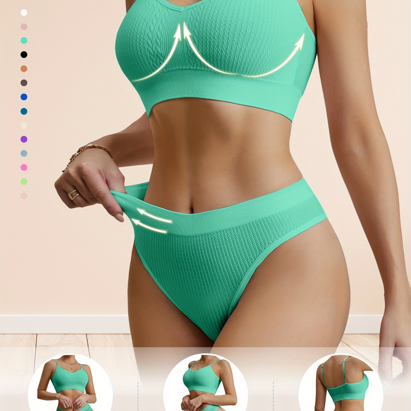 Женский комплект нижнего белья из двух предметов с пуш-ап бюстгальтером, без проволоки, сексуальными подтяжками и красивой отделкой спины.