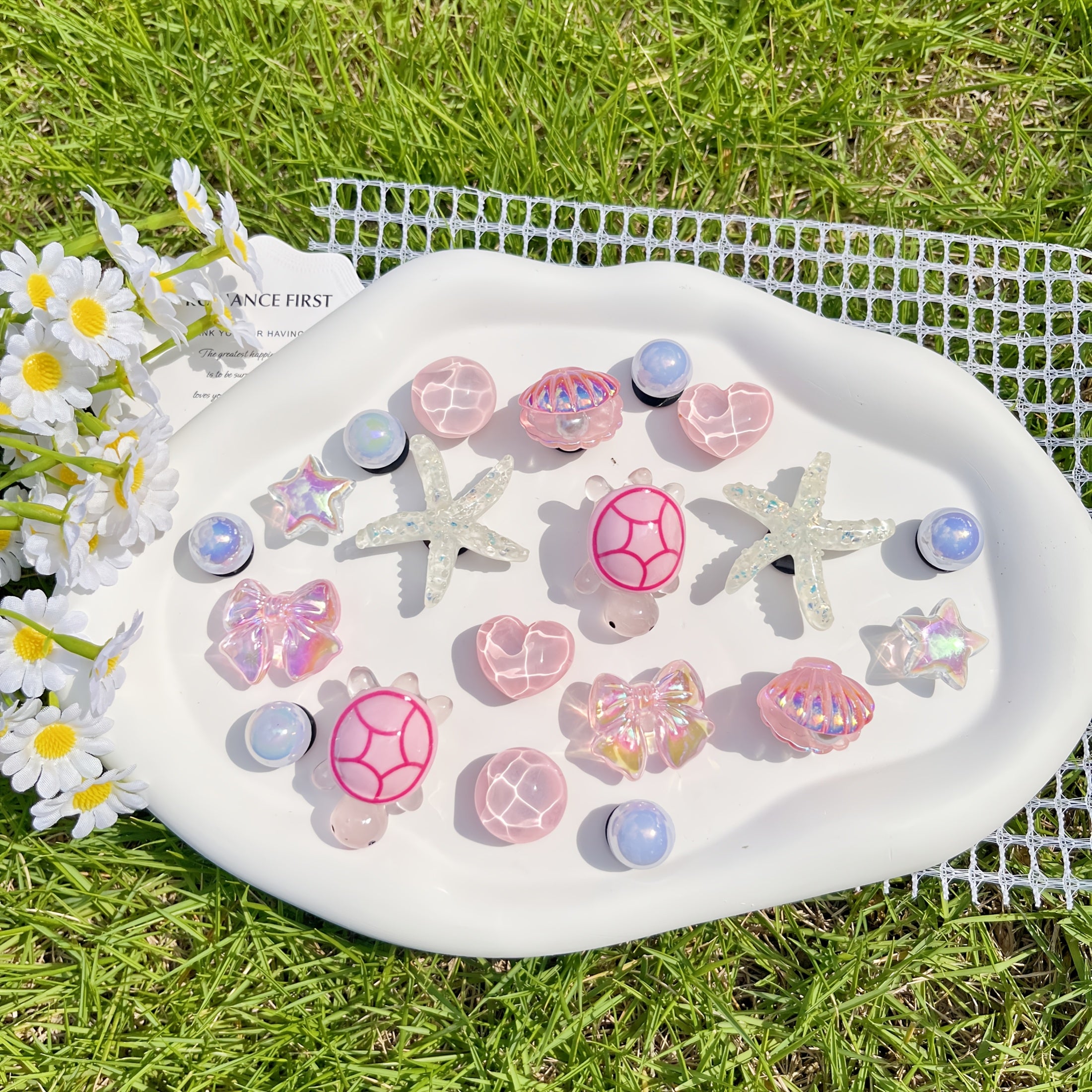 Pink Turtle And White Starfish Shoe Decorations for Sandals Flip-Flops Sports Shoes