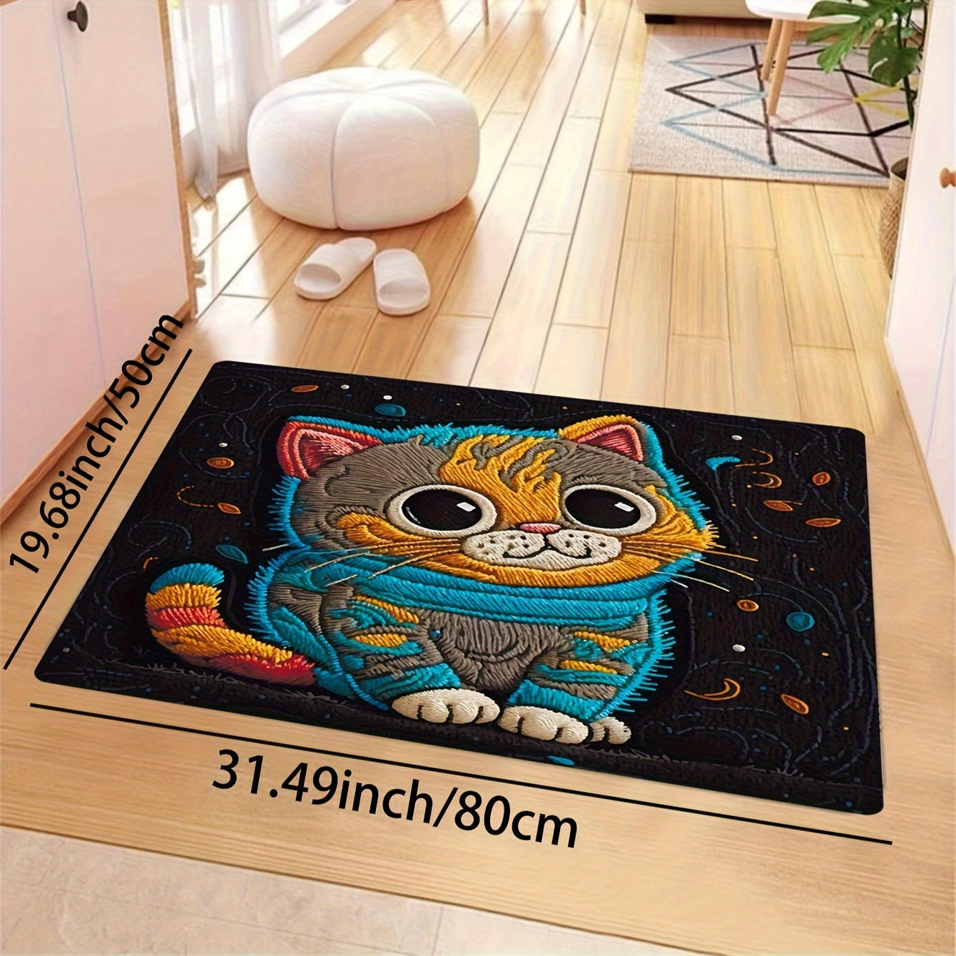 Cartoon Cat Plush Rug 8mm Indoor Mat for Bathroom Kitchen Living Room Bedroom