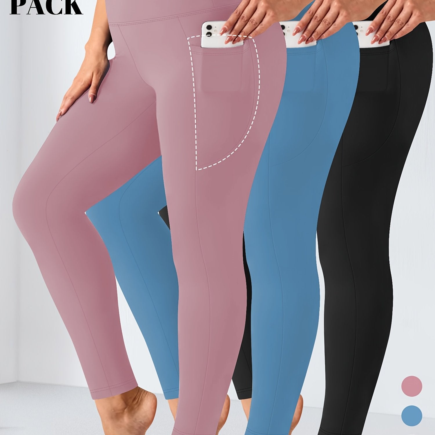 Women High Waist Tummy Control Yoga Leggings with Pockets Black 9/10 Length