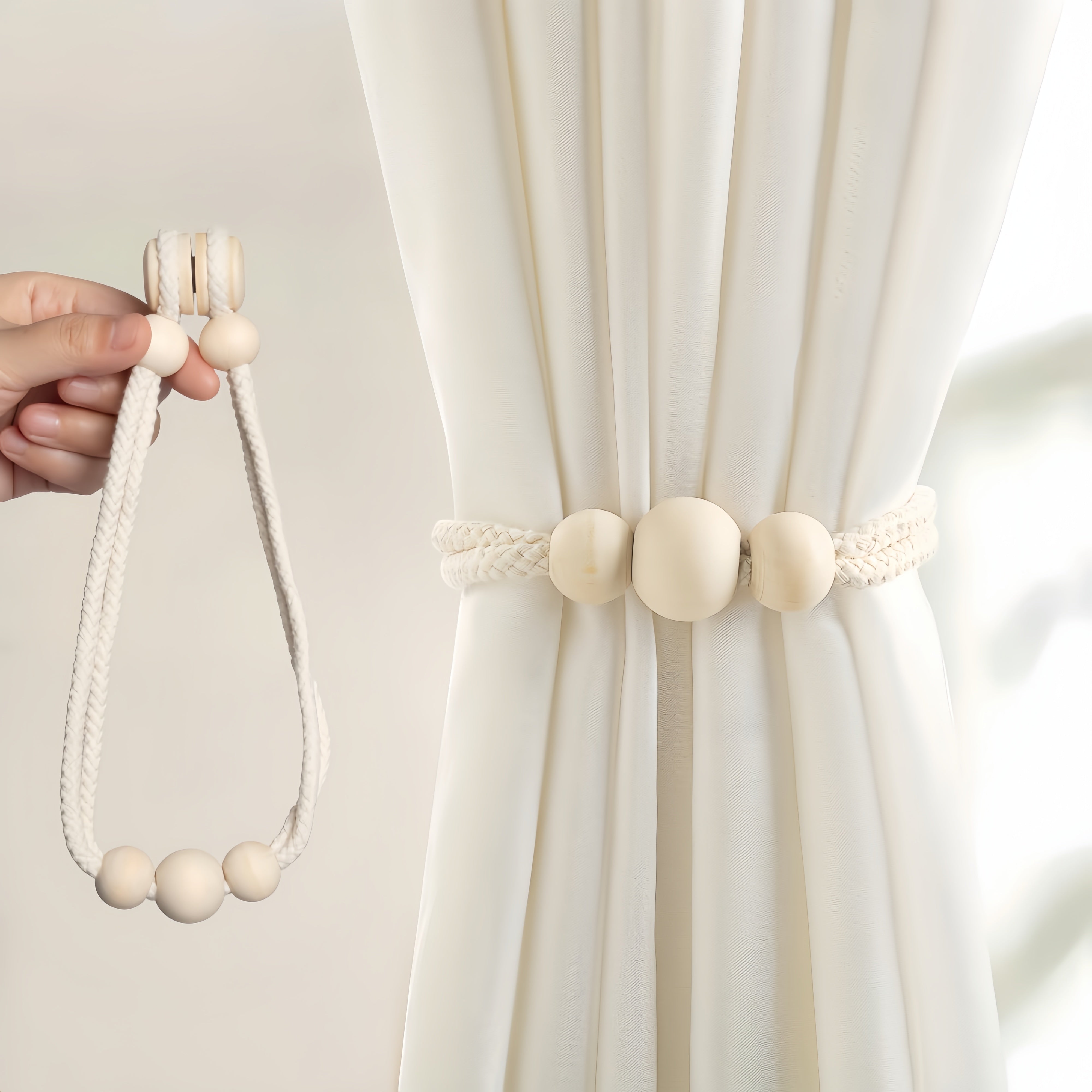 Set of 2 Magnetic Curtain Tiebacks Silk Rope Holdbacks for Living Room and Bedroom