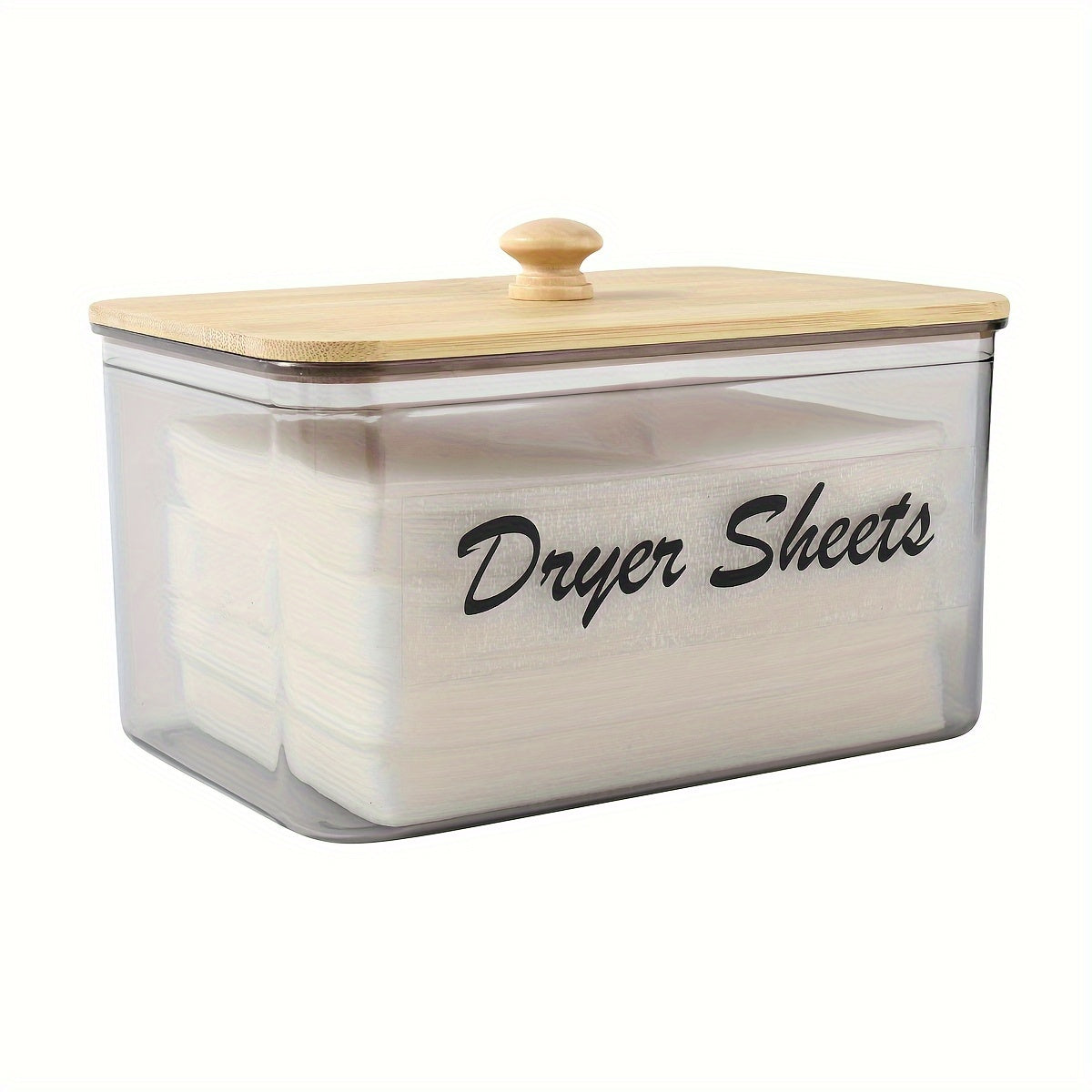 Porta hojas para secadora con tapa de bambú y dispensador para organización de lavandería