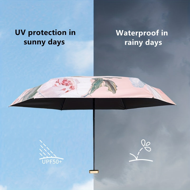 Mini Sun Umbrella Rain Umbrella 6-Fold UV Protection Lightweight Portable