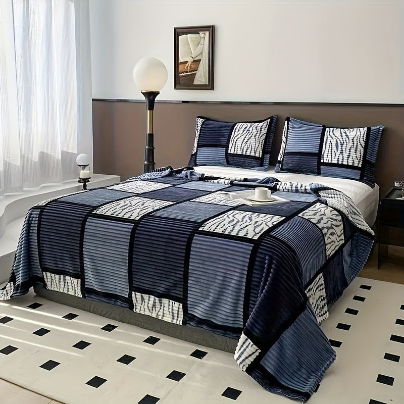 Plaid Flannel Fleece Bed Blanket Polyester Throw for All Seasons Cozy and Easy-Care
