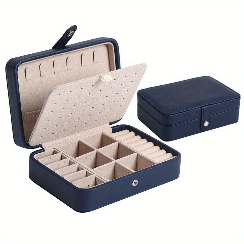 Leather Jewelry Box with Double Layers Mini Storage Case for Earrings Rings Necklaces