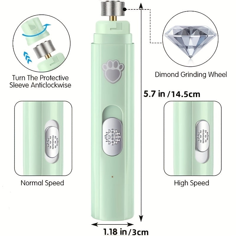 Electric Dog Nail Grinder 2-Speed Rechargeable Quiet Pet Nail Trimmer for Cats and Dogs