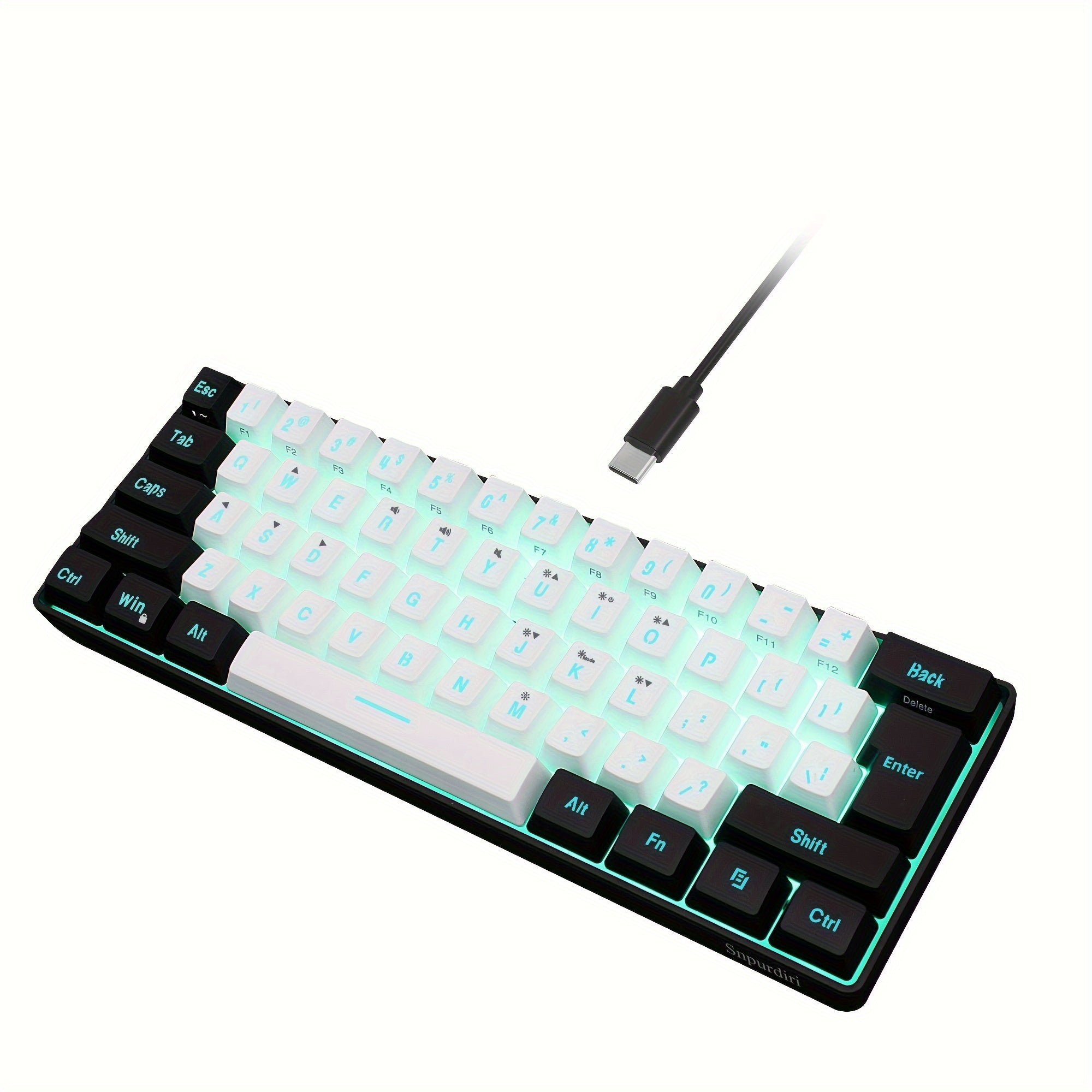 Teclado de juegos RGB mini de 60% con 61 teclas retroiluminadas, con cable USB, para PC y Mac, escritura y juegos