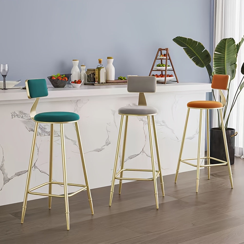 Metal Ramka Vintage-Uslubidagi Yuqori Bar Stul, Orqa O'rindiq va Oyoq O'rindig'i bilan, Oshxona Counter, Ovqatlanish Xonasi yoki Uy Bar uchun Mukammal, Yumshoq O'rindiqli