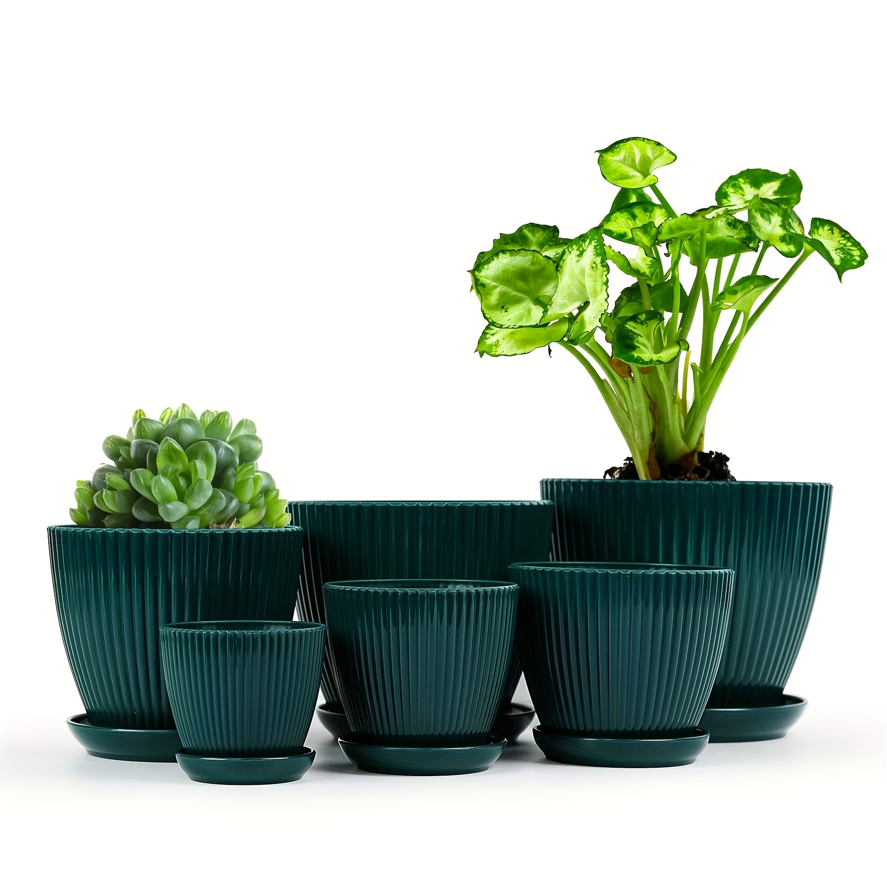 6 Pack Plastic Flower Pots with Saucers, 6 Sizes Indoor Outdoor Planters