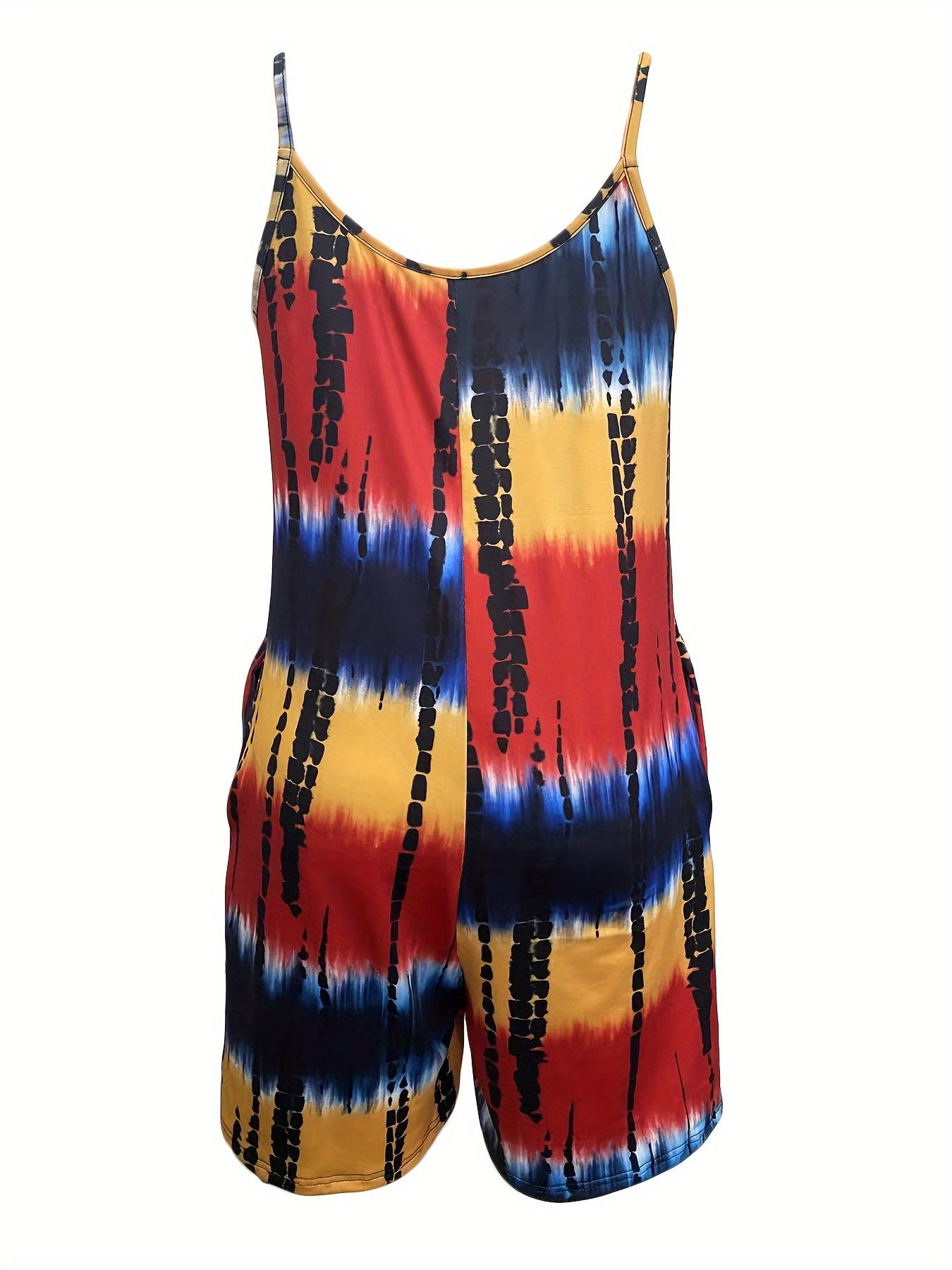 Women's Tie-Dye Sleeveless Jumpsuit with Pockets for Beach and Summer