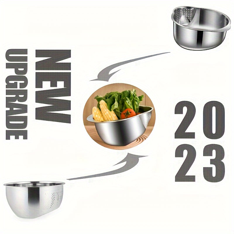 Stainless Steel Rice Washing Basket with Drainage, Golden and Silver, Multi-Functional Kitchen Tool