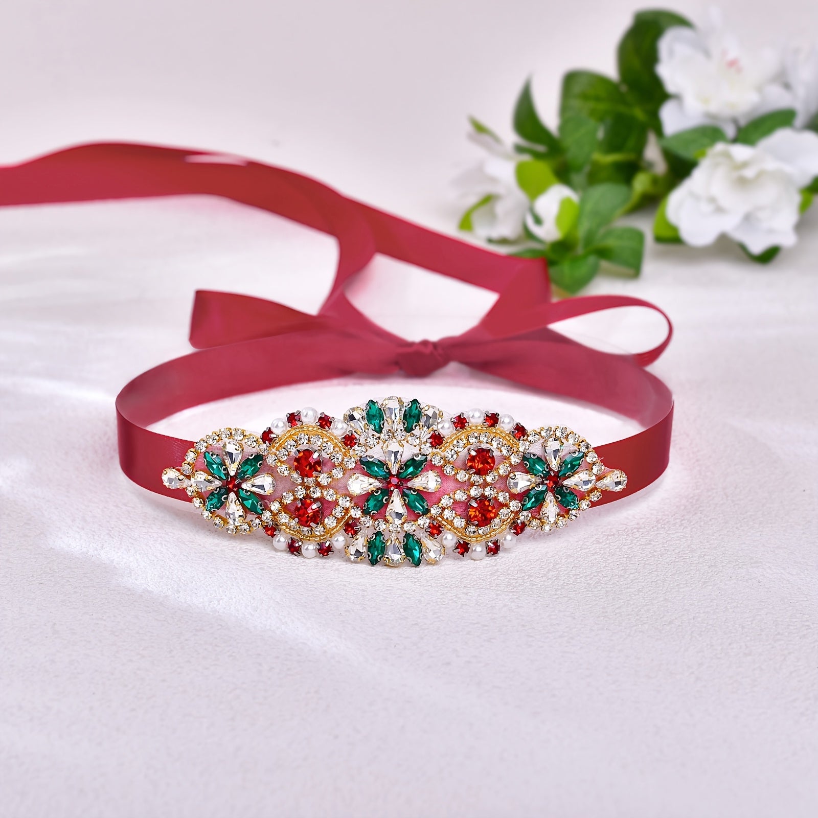 Qoʻlda tayyorlangan rhinestone toʻy belbogʻi, yorqin ranglar bilan, kelinlar va kelin qizlar uchun