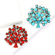 Turquoise Tree of Fortune Brooch Flower-Shaped Pin for Women's Accessories