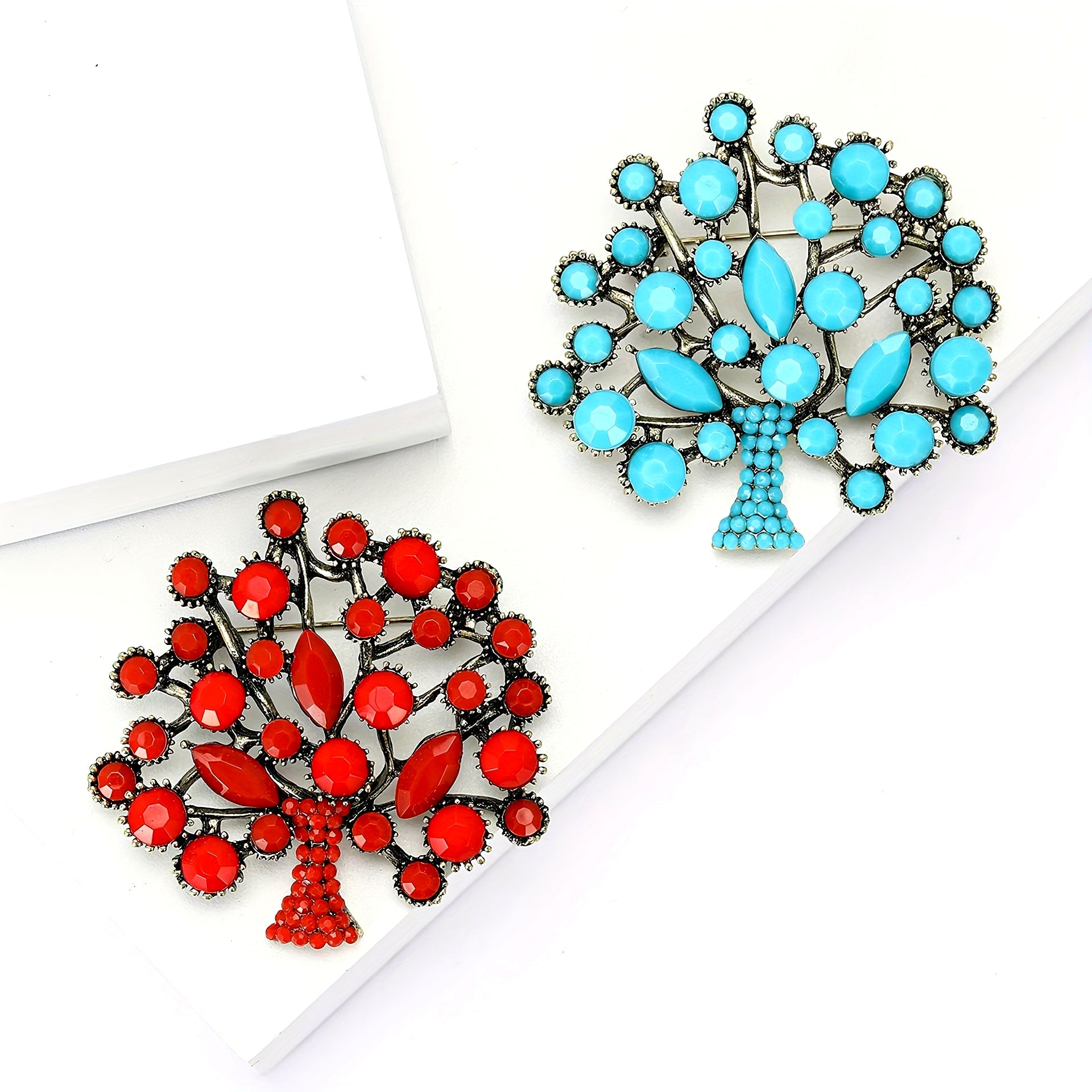 Turquoise Tree of Fortune Brooch Flower-Shaped Pin for Women's Accessories