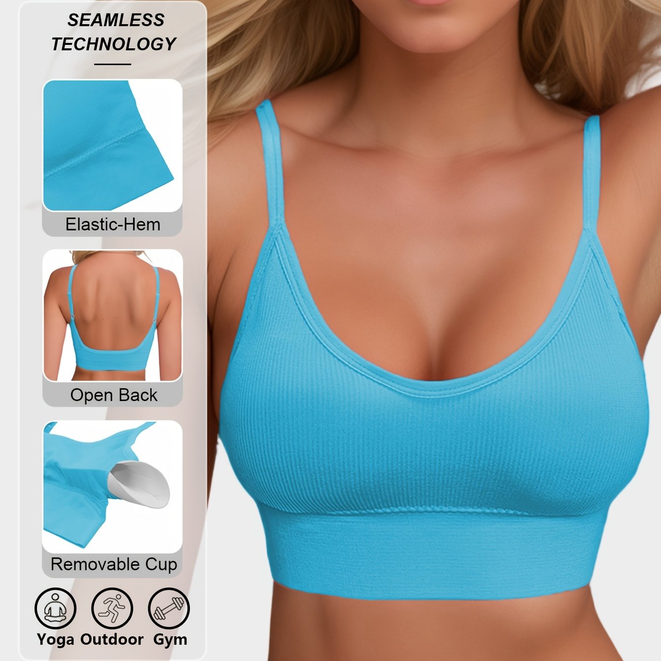 Women’s Ribbed Halter Backless Sports Bra for Yoga and Workout