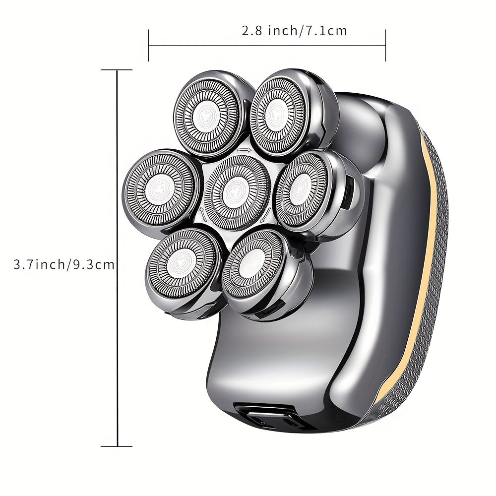 Rechargeable cordless electric head shaver with 7 rotary heads for bald men