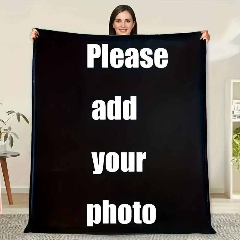 Custom Photo Throw Blanket with Contemporary Design, All-Season Polyester, Machine Washable