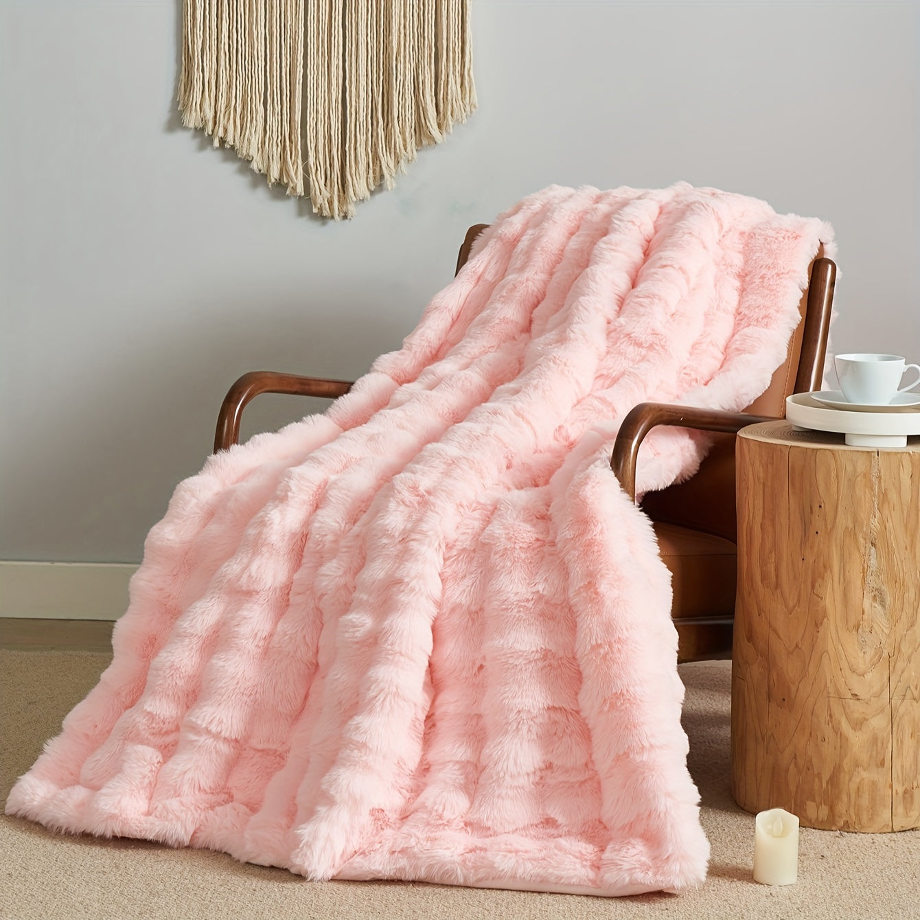 Polyester Faux Rabbit Short Plush Bed Blanket Solid Color Multi-Purpose All Seasons