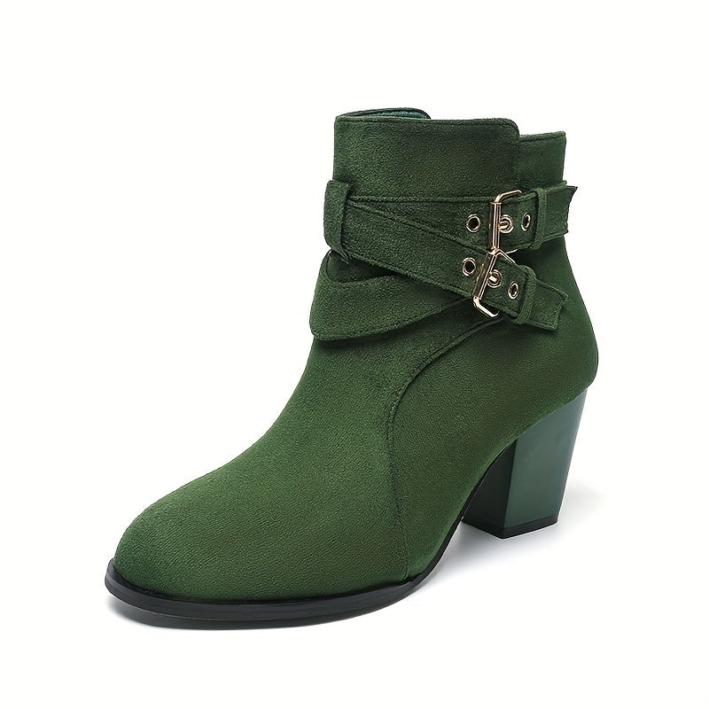 Women's Ankle Boots Leather Side Zipper Chunky Heel Lace-Up Short Boots