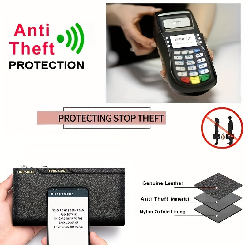 Men's Genuine Leather Wallet Large Capacity Multi-Card Cowhide Clutch Driver License Slot