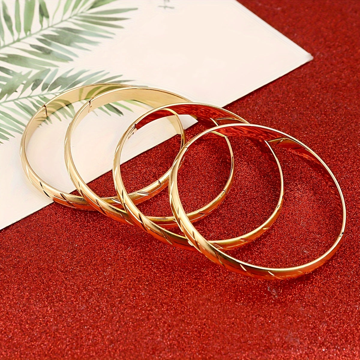 Set of 4 Bohemian African Style Women's Copper Bangle Set Golden Finish for Weddings Parties Gifts