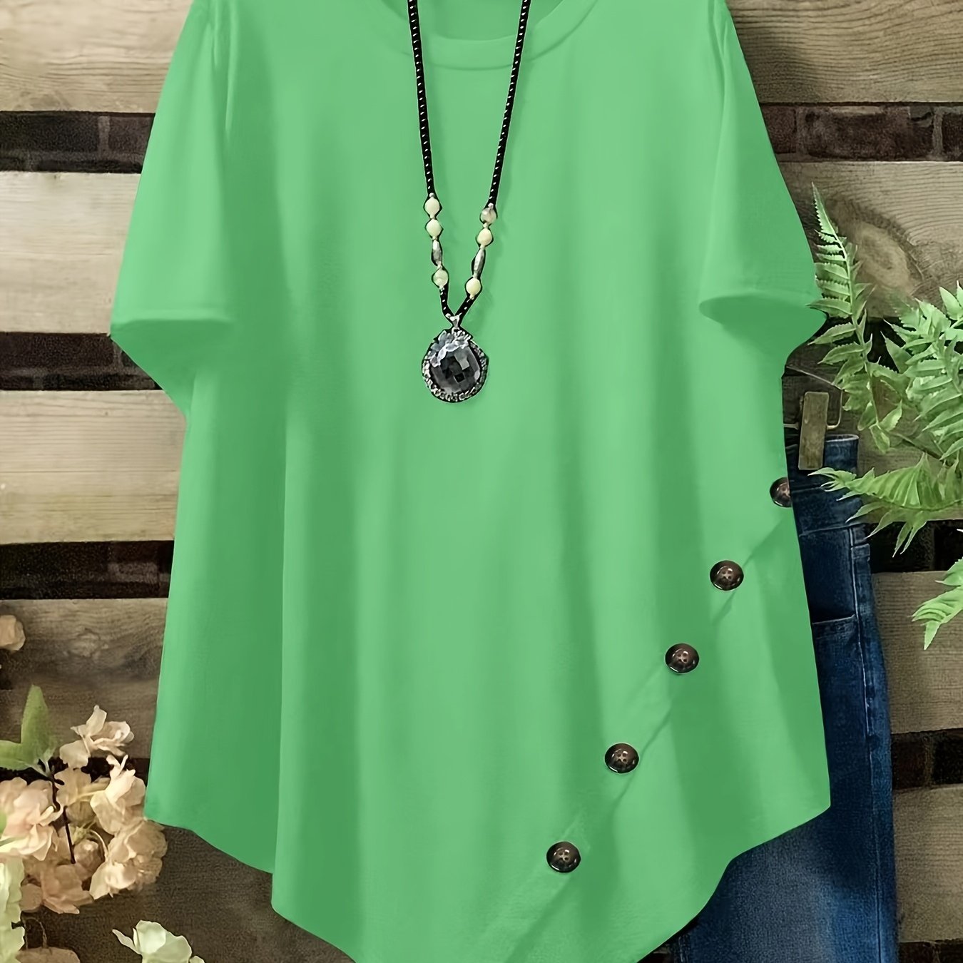 Plus o'lcham ayollar uchun erkin fit qisqa qollu futbolka yozgi kundalik yumshoq bo'yinli to'liq ko'k