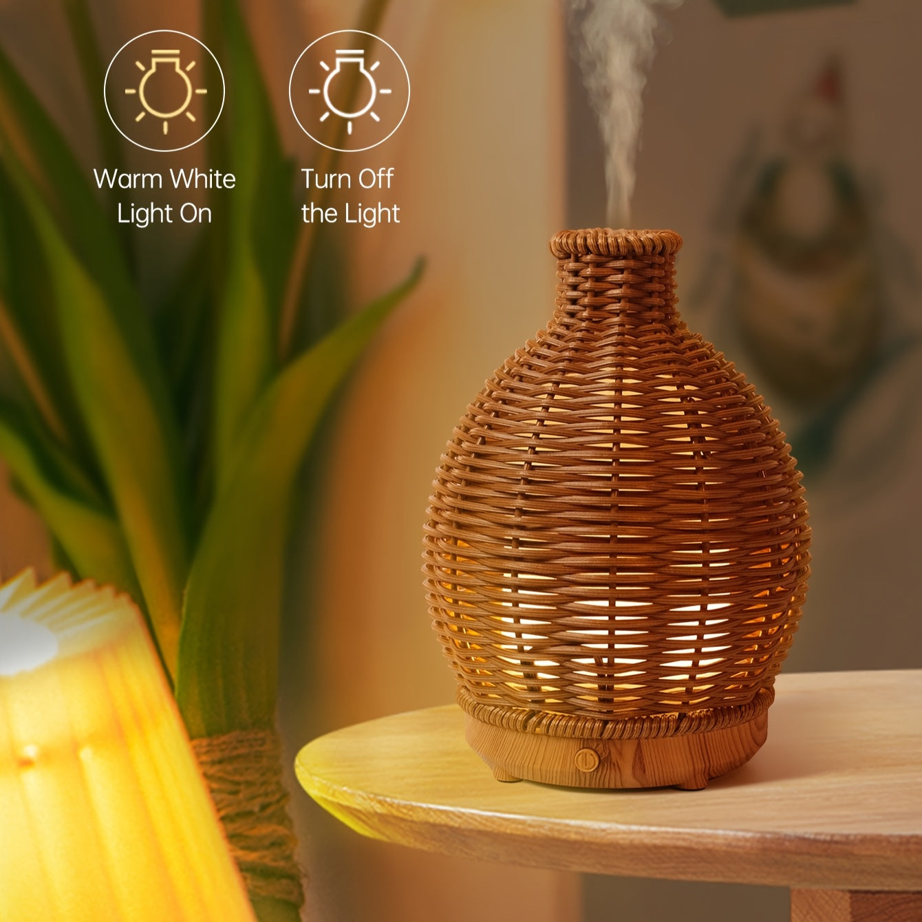 Rattan Aromatherapy Humidifier Wooden Grain Diffuser USB Powered for Home