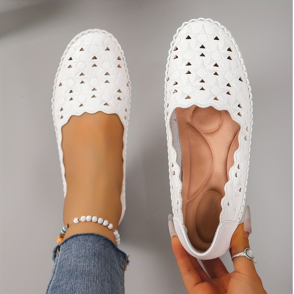 Women's White Faux Cover Slip-On Flat Shoes Casual Formal All-Season