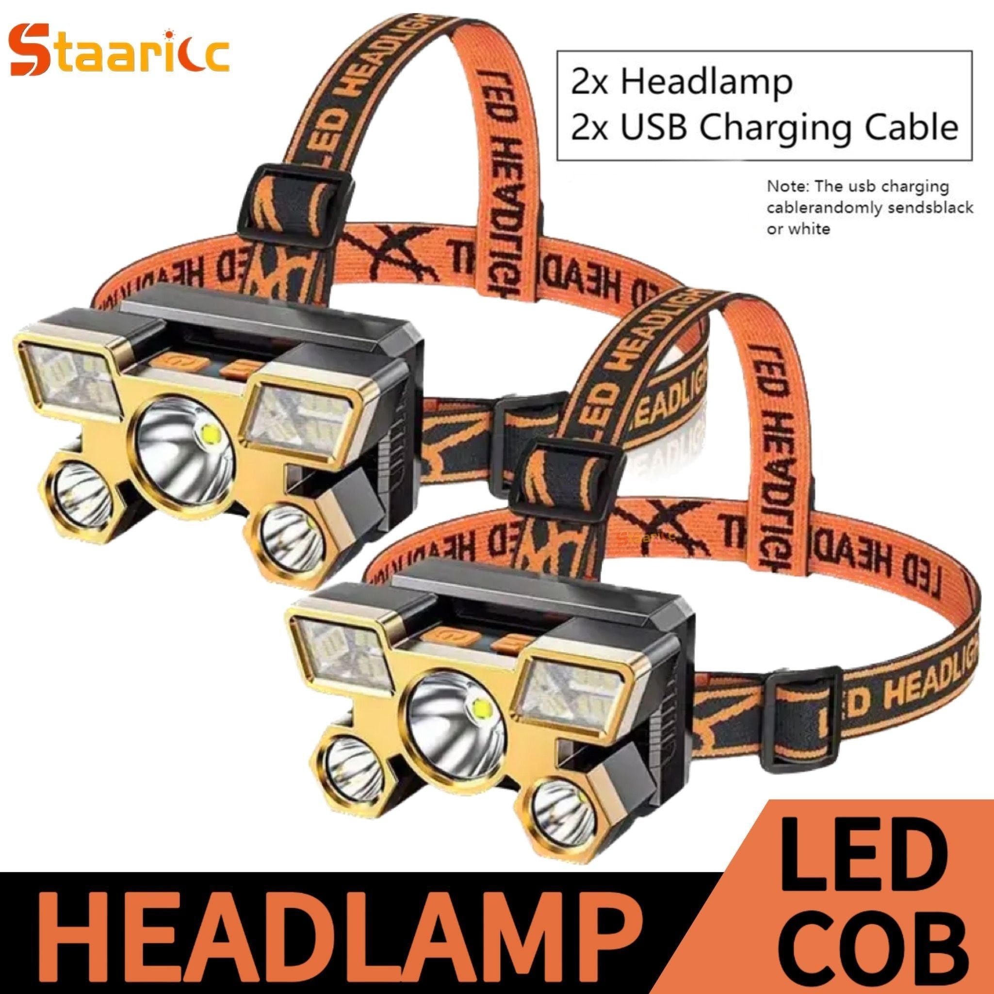 Linterna frontal LED recargable 2/1 paquete impermeable con carga USB para acampada al aire libre, pesca y emergencias