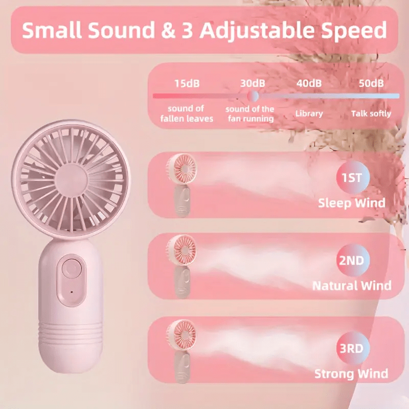Mini Fan with Adjustable Neck Strap USB Rechargeable 3 Speeds Portable Personal Cooling Device