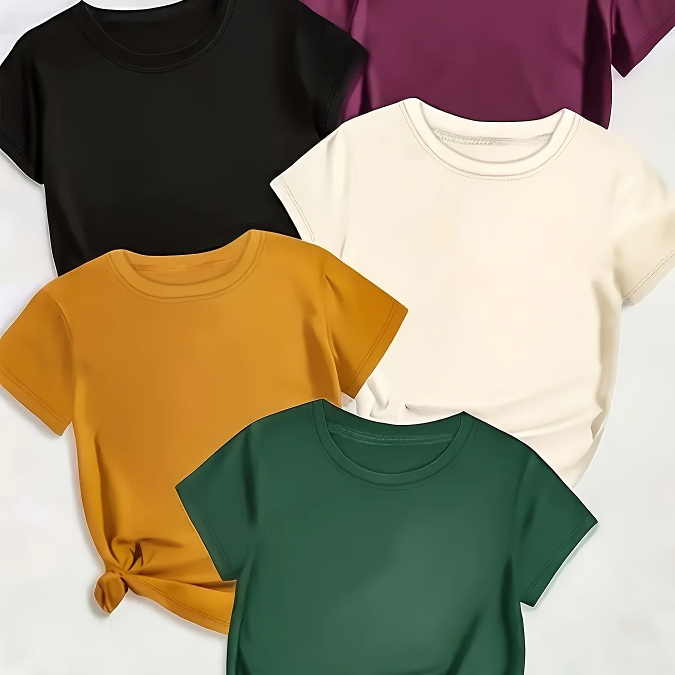 Women's Casual Short Sleeve T-Shirts Pack of 5 Breathable, Solid Colors