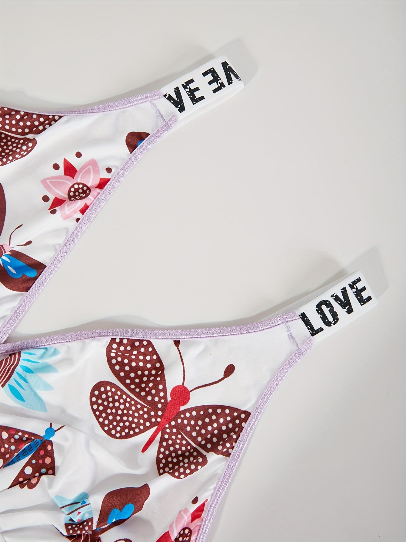 Plus Size Sexy Lingerie Set Butterfly Print Wirefree Bra and Panty