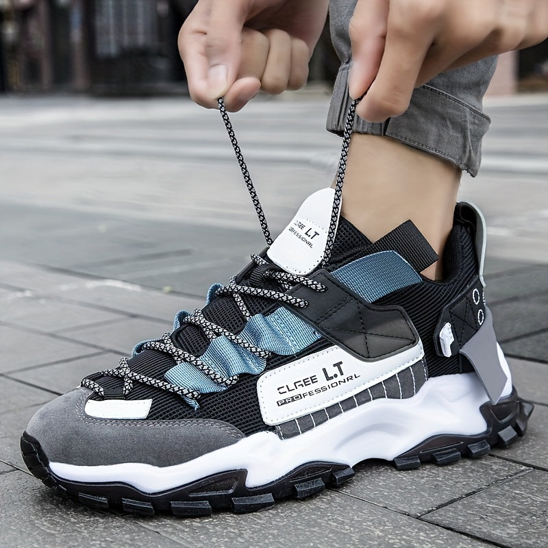 Men's Chunky Running Sneakers Lace-Up Breathable Shock-Absorbing Fabric Athletic Shoes