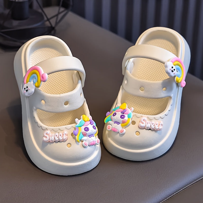 Girls' Cartoon Clogs in Pink and White with Charms for All-Season Indoor Outdoor Use