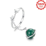 Sterling Silver Open Ring for Women with Malachite Adjustable Jewelry