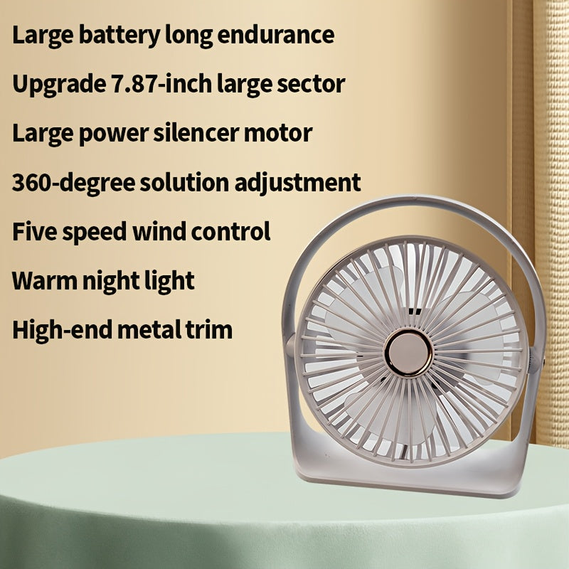 USB zaryadlash bilan portativ stol ventilyatori - turli xil va sozlanadigan 5 tezlik rejimlari, uy, ofis, yotoqxona, oshxona va o'qish uchun qulay havo oqimi - mukammal portativ va qulay
