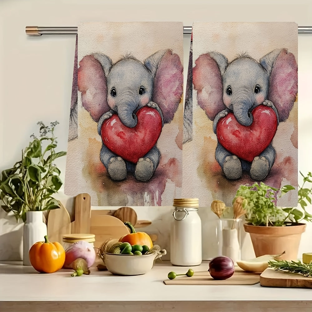 Pair of Soft Kitchen Towels 40x60cm Baby Elephant Print Absorbent Dish Towels