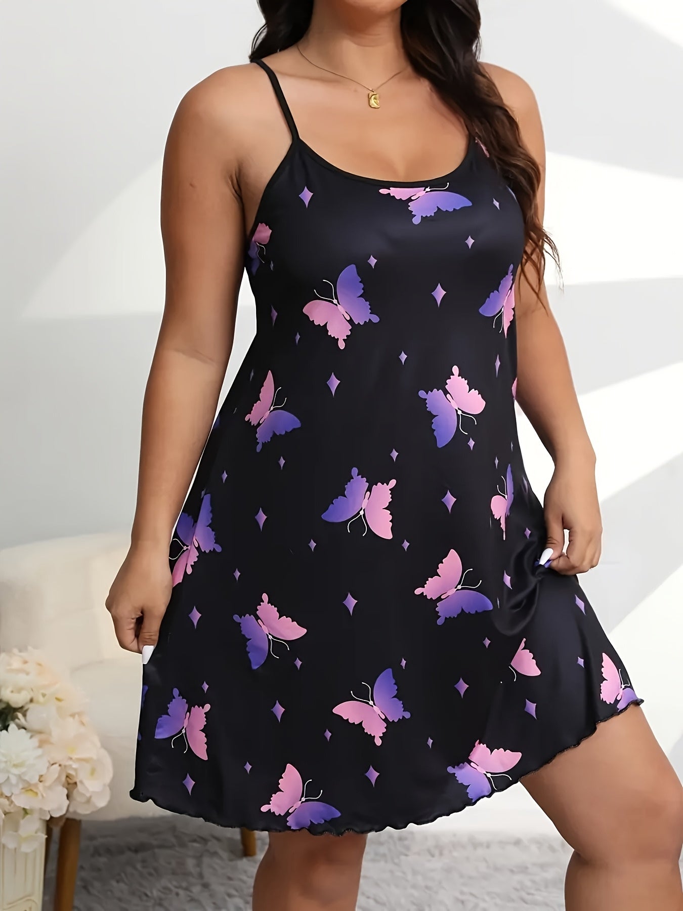 Women's Plus Size Cartoon Butterfly Print Nightdress Knit Sleepwear