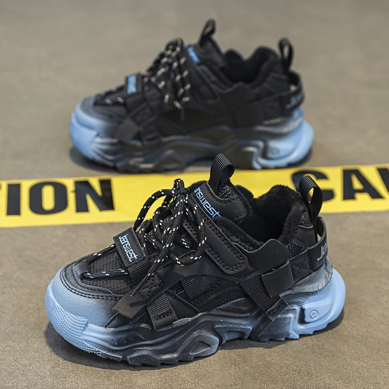 Kids Casual Winter Shoes with Fleece Lining Microfiber Synthetic Leather Mid Top for Boys and Girls